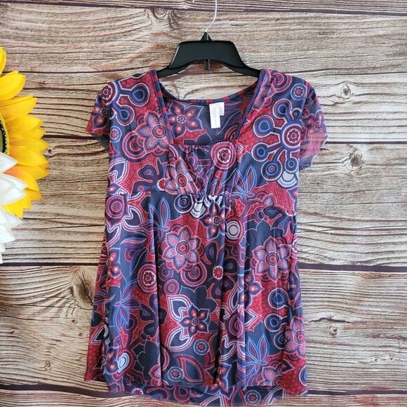Daisy & Clover blouse short Sleeve Women's large multicolored Pre-owned - Picture 1 of 5